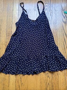 Polka Dot Ruffle Hem Navy Tank Top